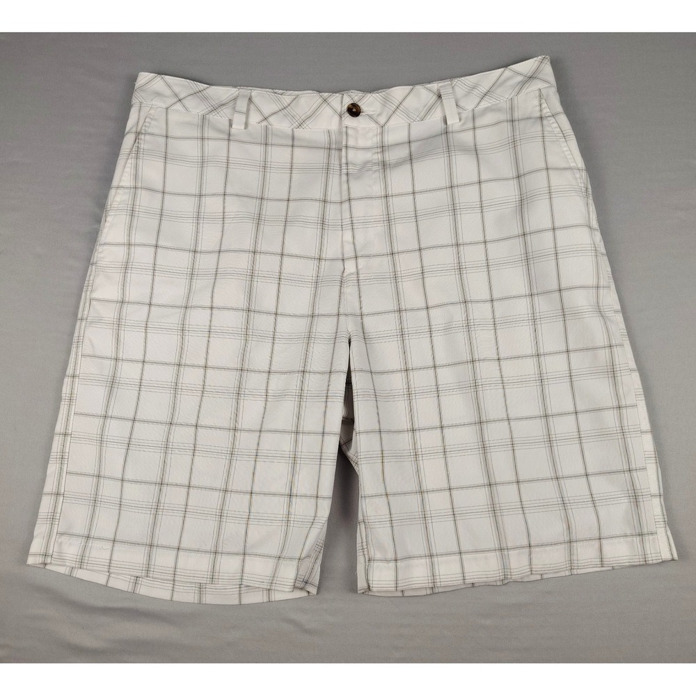 PING Golf Shorts Men's 36 White Gray Plaid Performance Flat Front Resort Travel